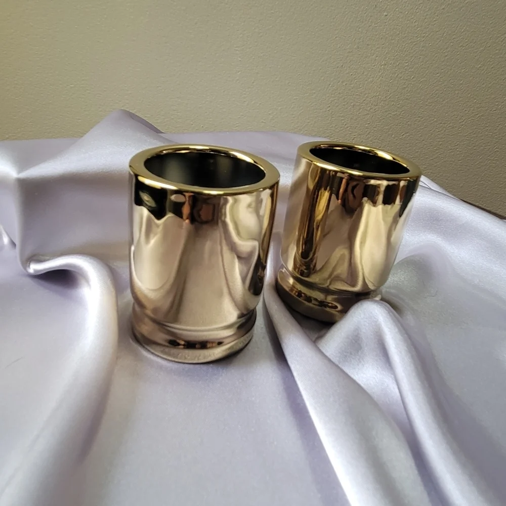 50 Caliber by Barbuzzo Shot Glasses Set of 2 The Wine Savant Gold Tone Color